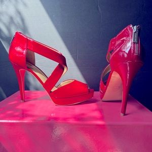 Michael Kors Red Peep Toe Zipper Heel